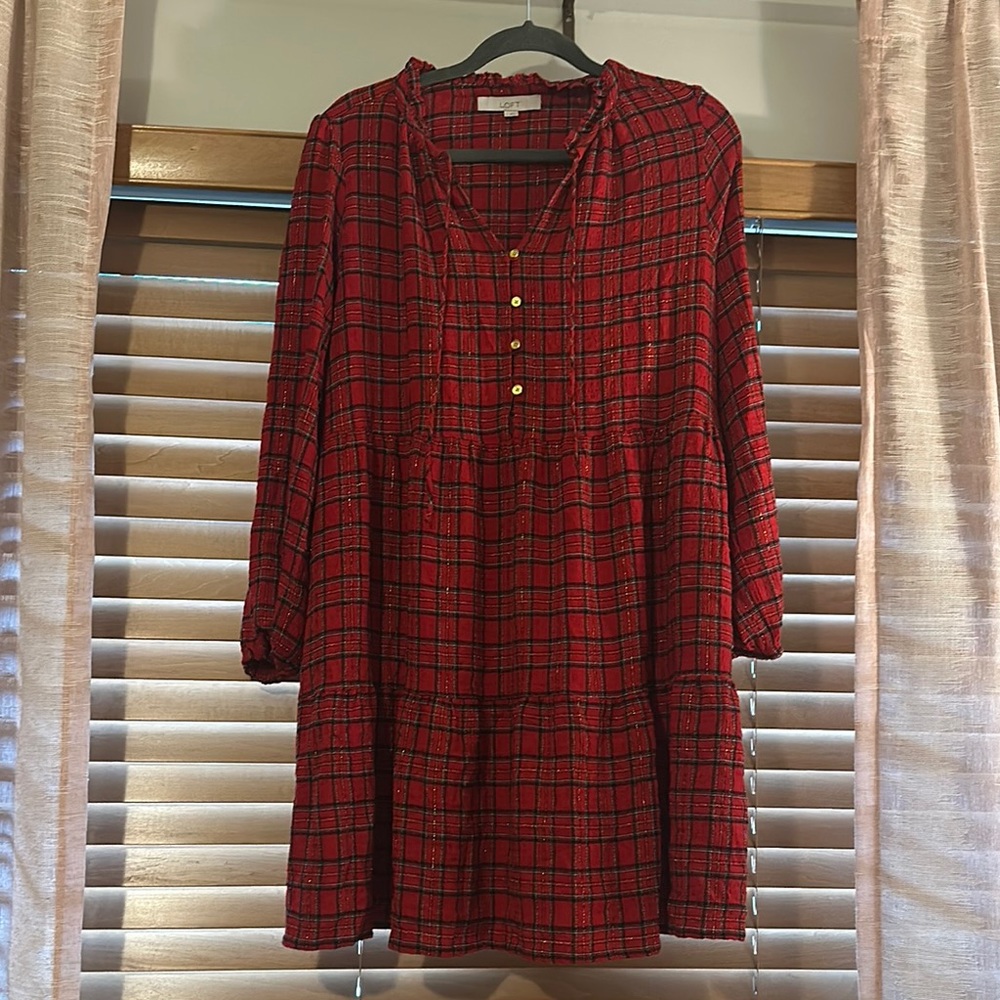 Red Plaid Button-Down Dress